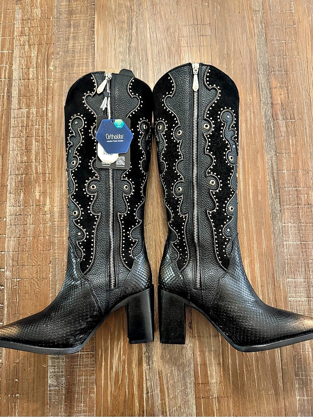 Cuadra Embroidered Heeled Boots in Black NWT
